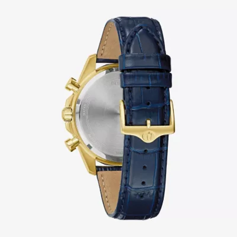 Bulova Diamond Mens Chronograph Blue Leather Strap Watch 98k110