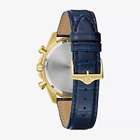 Bulova Diamond Mens Chronograph Blue Leather Strap Watch 98k110