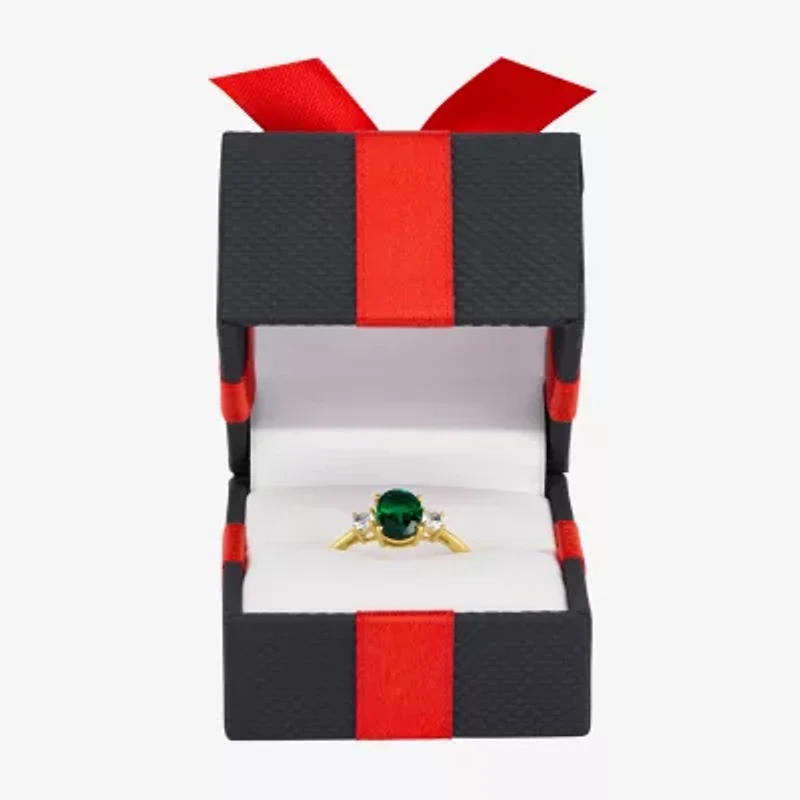 Gemstone 10K Gold 3-Stone Oval Cocktail Ring