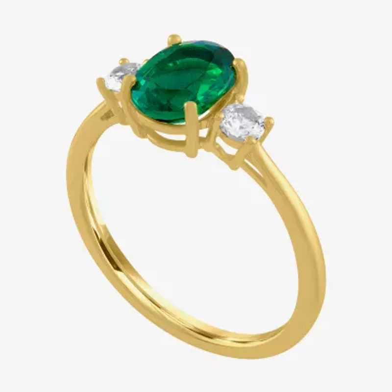 Gemstone 10K Gold 3-Stone Oval Cocktail Ring