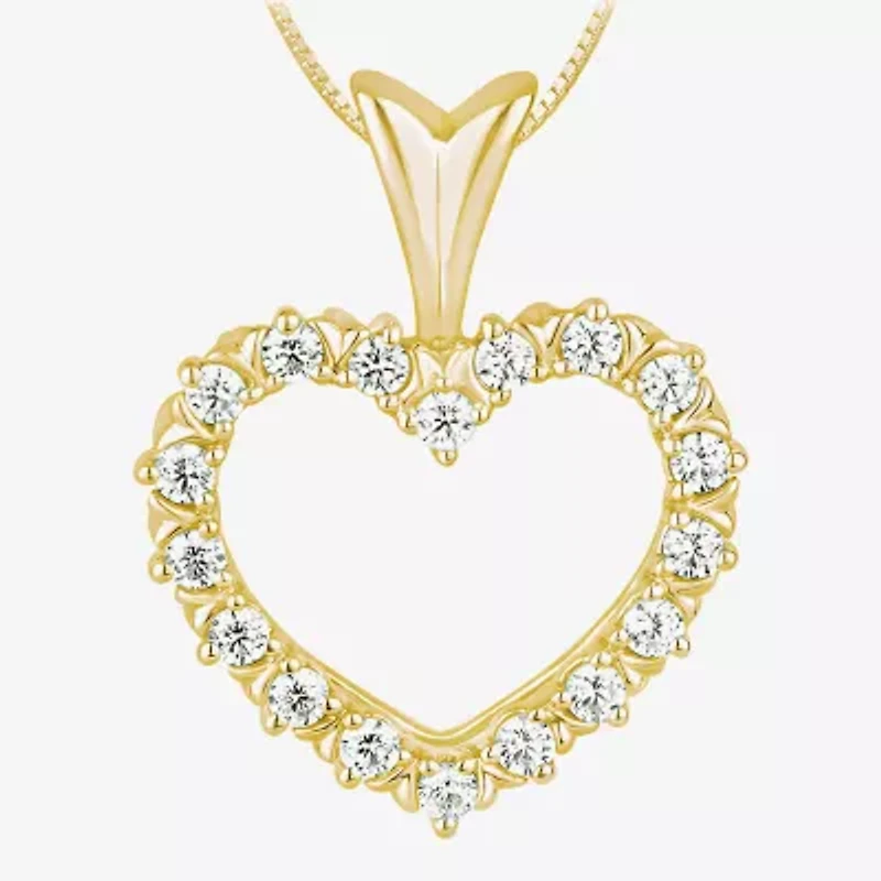 Womens 1/4 CT. T.W. Natural White Diamond 10K Gold Heart 18 Inch Pendant Necklace