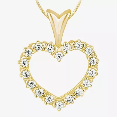 Womens 1/4 CT. T.W. Natural White Diamond 10K Gold Heart 18 Inch Pendant Necklace