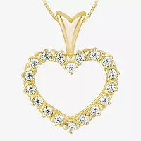 Womens 1/4 CT. T.W. Natural White Diamond 10K Gold Heart 18 Inch Pendant Necklace