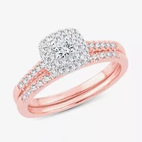1/2 CT.T.W. Natural Diamond Halo Bridal Set 10K or 14K White Gold