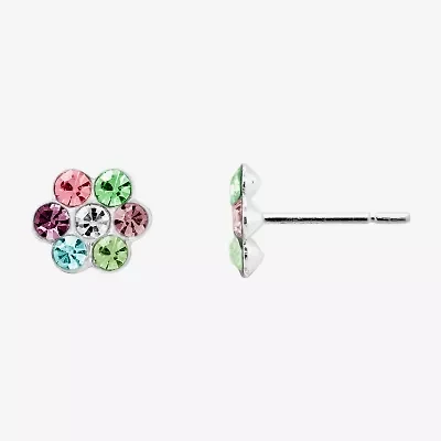 Itsy Bitsy Multi Color Crystal Sterling Silver 5.5mm Flower Stud Earrings