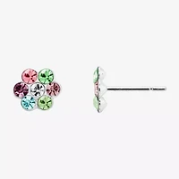 Itsy Bitsy Multi Color Crystal Sterling Silver 5.5mm Flower Stud Earrings