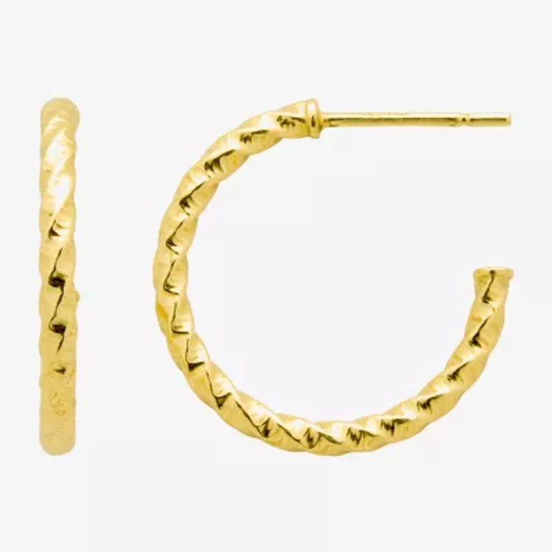 Silver Treasures Twisted Womens 14K Gold Over Silver Sterling Silver 19.9mm Hoop Earrings