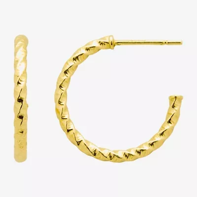 Silver Treasures Twisted Womens 14K Gold Over Silver Sterling Silver 19.9mm Hoop Earrings