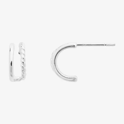 Silver Treasures Twisted Womens Sterling Silver 10.1mm Hoop Earrings