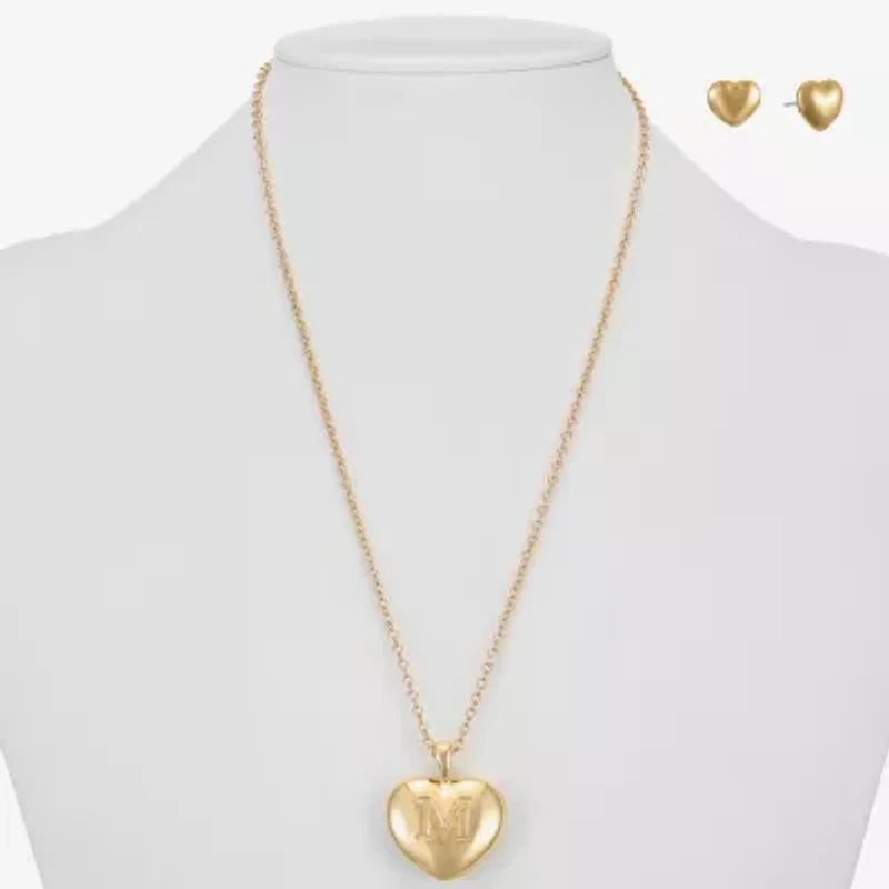 Mixit Gold Tone Pendant Necklace & Stud Earrings Womens Heart Hypoallergenic 2-pc. Jewelry Set