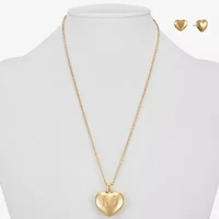 Mixit Gold Tone Pendant Necklace & Stud Earrings Womens Heart Hypoallergenic 2-pc. Jewelry Set
