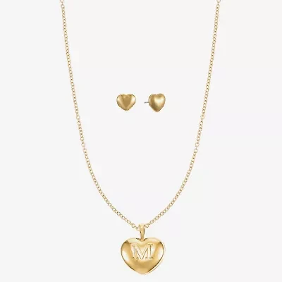 Mixit Gold Tone Pendant Necklace & Stud Earrings Womens Heart Hypoallergenic 2-pc. Jewelry Set
