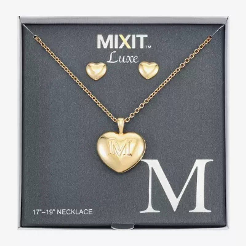 Mixit Gold Tone Pendant Necklace & Stud Earrings Womens Heart Hypoallergenic 2-pc. Jewelry Set