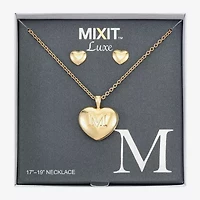 Mixit Gold Tone Pendant Necklace & Stud Earrings Womens Heart Hypoallergenic 2-pc. Jewelry Set