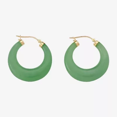 Womens Genuine Green Jade 14K Gold Over Silver 31mm Hoop Earrings