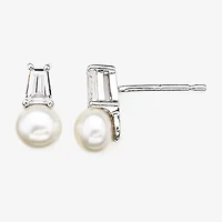 Sterling Silver Cultured Freshwater Pearl & Lab-Created White Sapphire Earrings