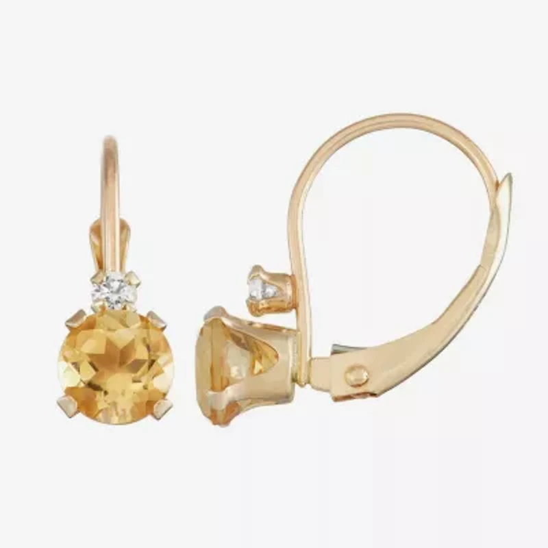 Womens Genuine Yellow Citrine 10K Gold Drop Earrings