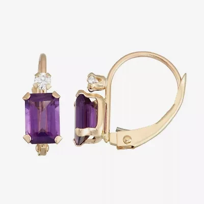 Womens Genuine Purple Amethyst 10K Gold Drop Earrings