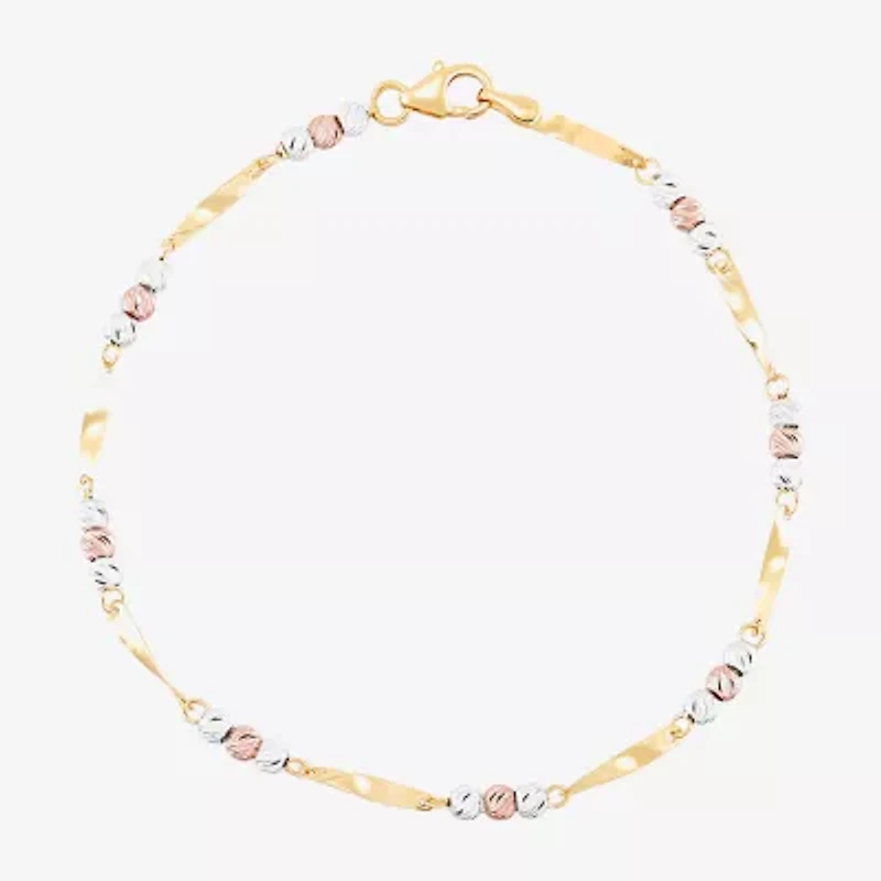 Womens 14K Tri-Color Gold 7.5 Inch Link Bracelet