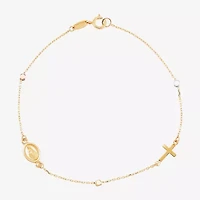 Miraculous Medal Womens 14K Tri-Color Gold Cross 7.25 Inch Link Bracelet