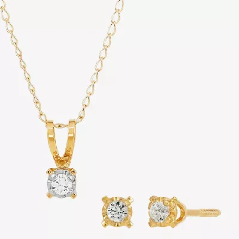 Girls Natural White Diamond 14K Gold Round 2-pc. Jewelry Set
