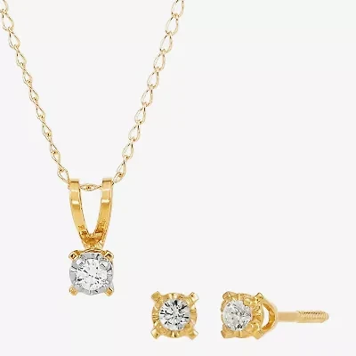 Girls Natural White Diamond 14K Gold Round 2-pc. Jewelry Set