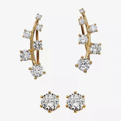 DiamonArt® 2 1/5 CT. T.W. White Cubic Zirconia 14K Gold Over Silver Ear Pins