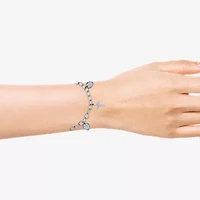 Diamonart Womens Cubic Zirconia Sterling Silver Cross Heart Charm Bracelet