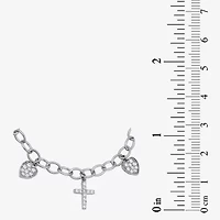 Diamonart Womens Cubic Zirconia Sterling Silver Cross Heart Charm Bracelet