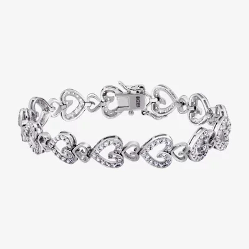 Diamonart Womens Cubic Zirconia Sterling Silver Heart 7.25 Inch Tennis Bracelet