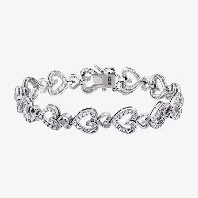 Diamonart Womens Cubic Zirconia Sterling Silver Heart 7.25 Inch Tennis Bracelet