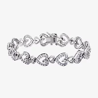 Diamonart Womens Cubic Zirconia Sterling Silver Heart 7.25 Inch Tennis Bracelet