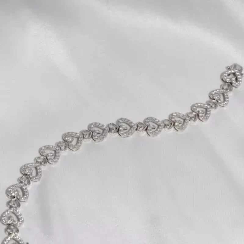 Diamonart Womens Cubic Zirconia Sterling Silver Heart 7.25 Inch Tennis Bracelet
