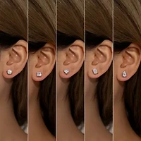 Diamonart Womens Cubic Zirconia Sterling Silver Heart Pear Round 5 Pair Earring Set