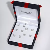 Diamonart Womens Cubic Zirconia Sterling Silver Heart Pear Round 5 Pair Earring Set