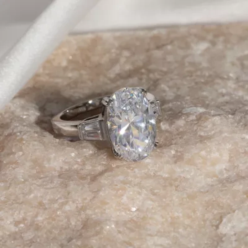 Diamonart Womens Cubic Zirconia Sterling Silver Oval Side Stone Engagement Ring