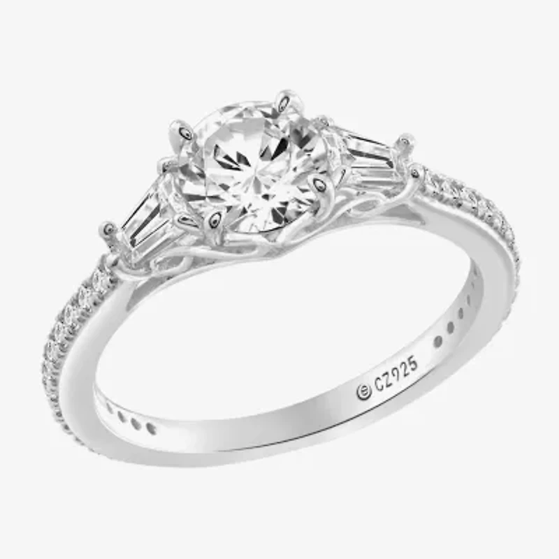Diamonart Womens Cubic Zirconia Sterling Silver Round Side Stone Engagement Ring