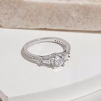 Diamonart Womens Cubic Zirconia Sterling Silver Round Side Stone Engagement Ring