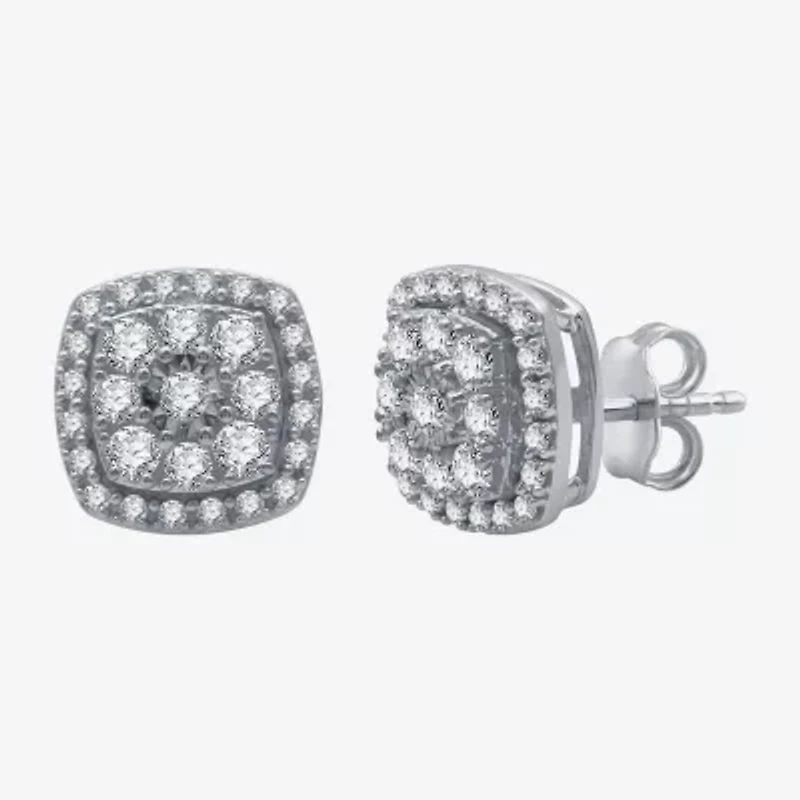 1 CT. T.W. Natural White Diamond Sterling Silver 11.1mm Stud Earrings