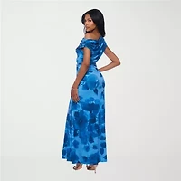 Premier Amour Womens Short Sleeve One Shoulder Floral Maxi Dress