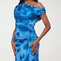 Premier Amour Womens Short Sleeve One Shoulder Floral Maxi Dress