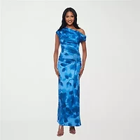Premier Amour Womens Short Sleeve One Shoulder Floral Maxi Dress