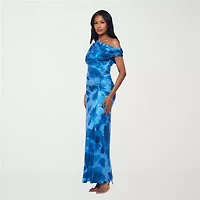 Premier Amour Womens Short Sleeve One Shoulder Floral Maxi Dress