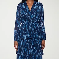 Premier Amour Womens Long Sleeve Floral Midi Fit + Flare Dress