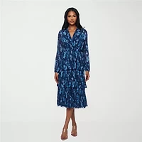 Premier Amour Womens Long Sleeve Floral Midi Fit + Flare Dress