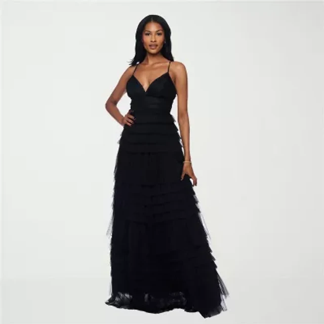 b smart black dress Lace-Up Long Beaded Prom Dress with Empire Waist Black / 4