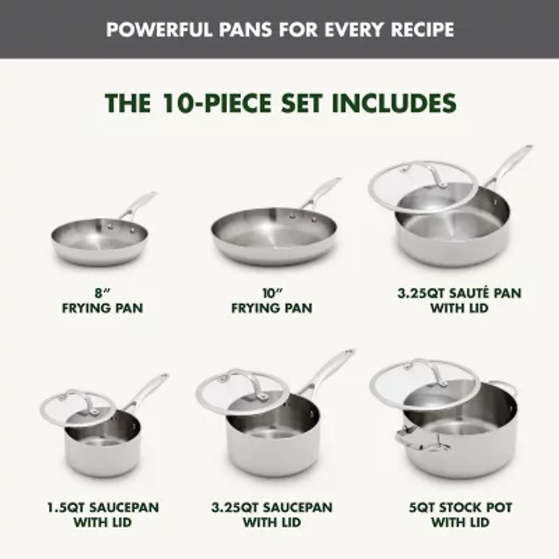 GreenPan Valencia Pro Stainless Steel Uncoated 10-pc. Cookware Set