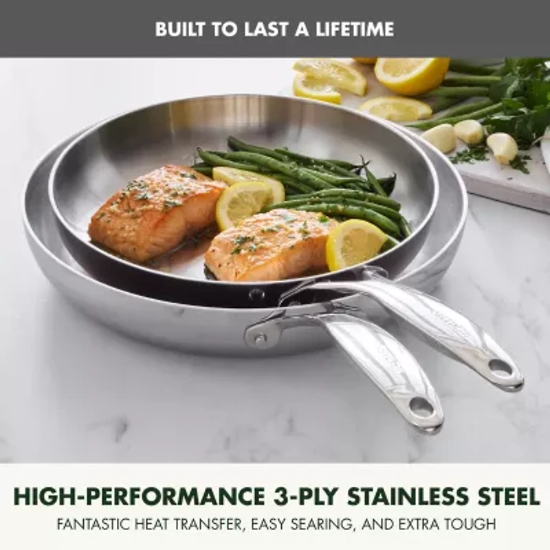 GreenPan Valencia Pro Stainless Steel Uncoated 2-Piece Frypan Set