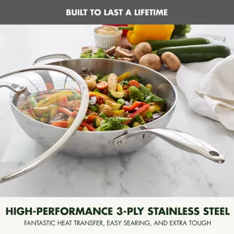 GreenPan Valencia Pro Stainless Steel Uncoated 12” Wok with Lid