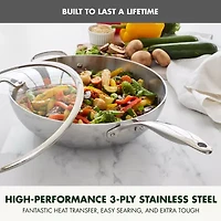GreenPan Valencia Pro Stainless Steel Uncoated 12” Wok with Lid